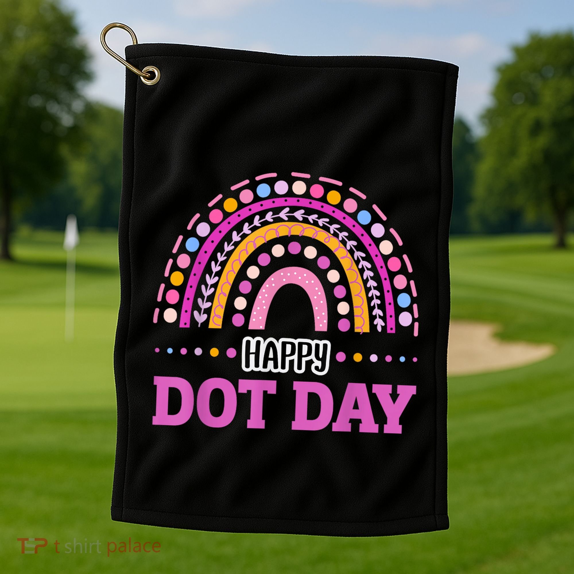 Boho Rainbow Happy Dot Day September 15th Gift Golf Towel