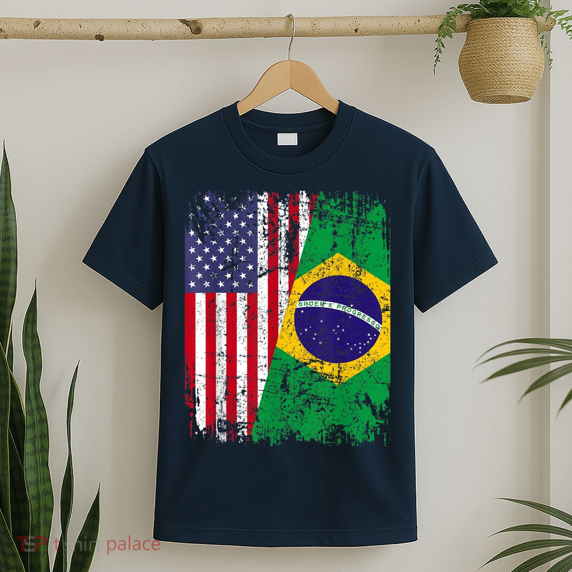 BRAZILIAN ROOTS | Half American Flag | BRAZIL T-Shirt