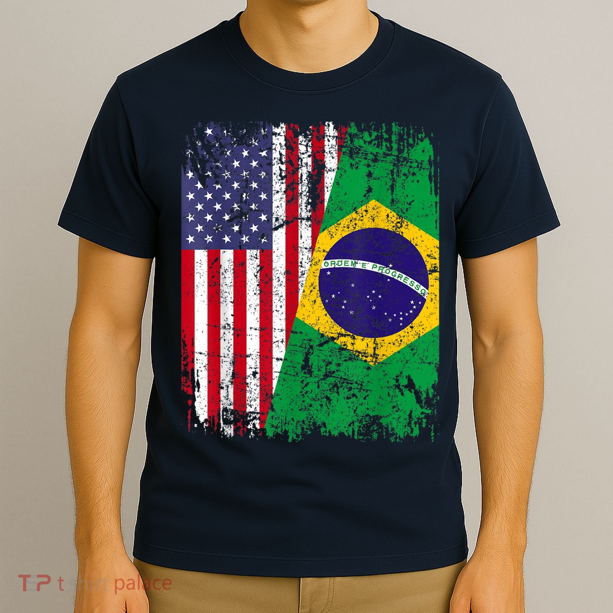 BRAZILIAN ROOTS | Half American Flag | BRAZIL T-Shirt