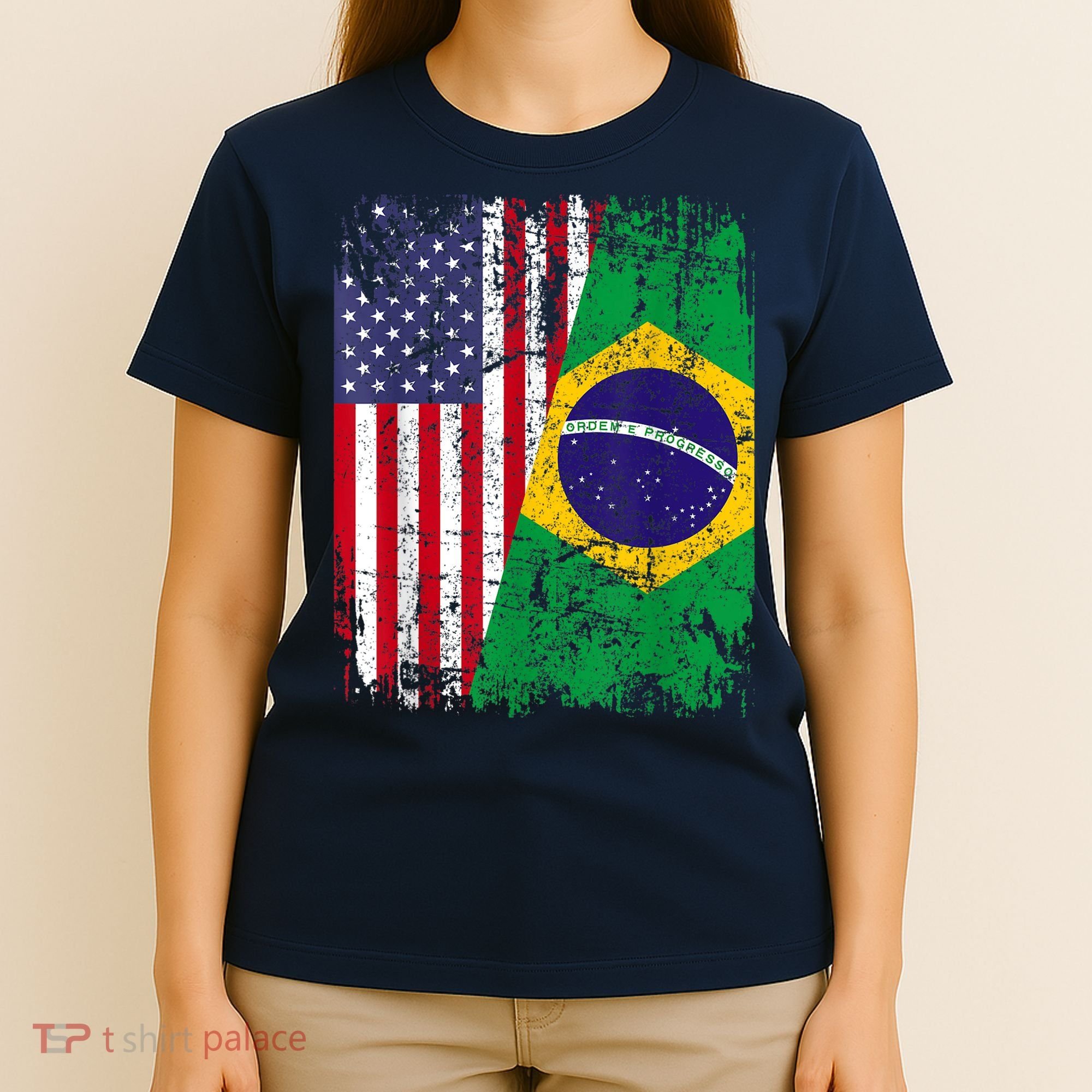 BRAZILIAN ROOTS | Half American Flag | BRAZIL T-Shirt