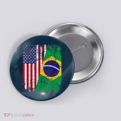 BRAZILIAN ROOTS | Half American Flag | BRAZIL Button