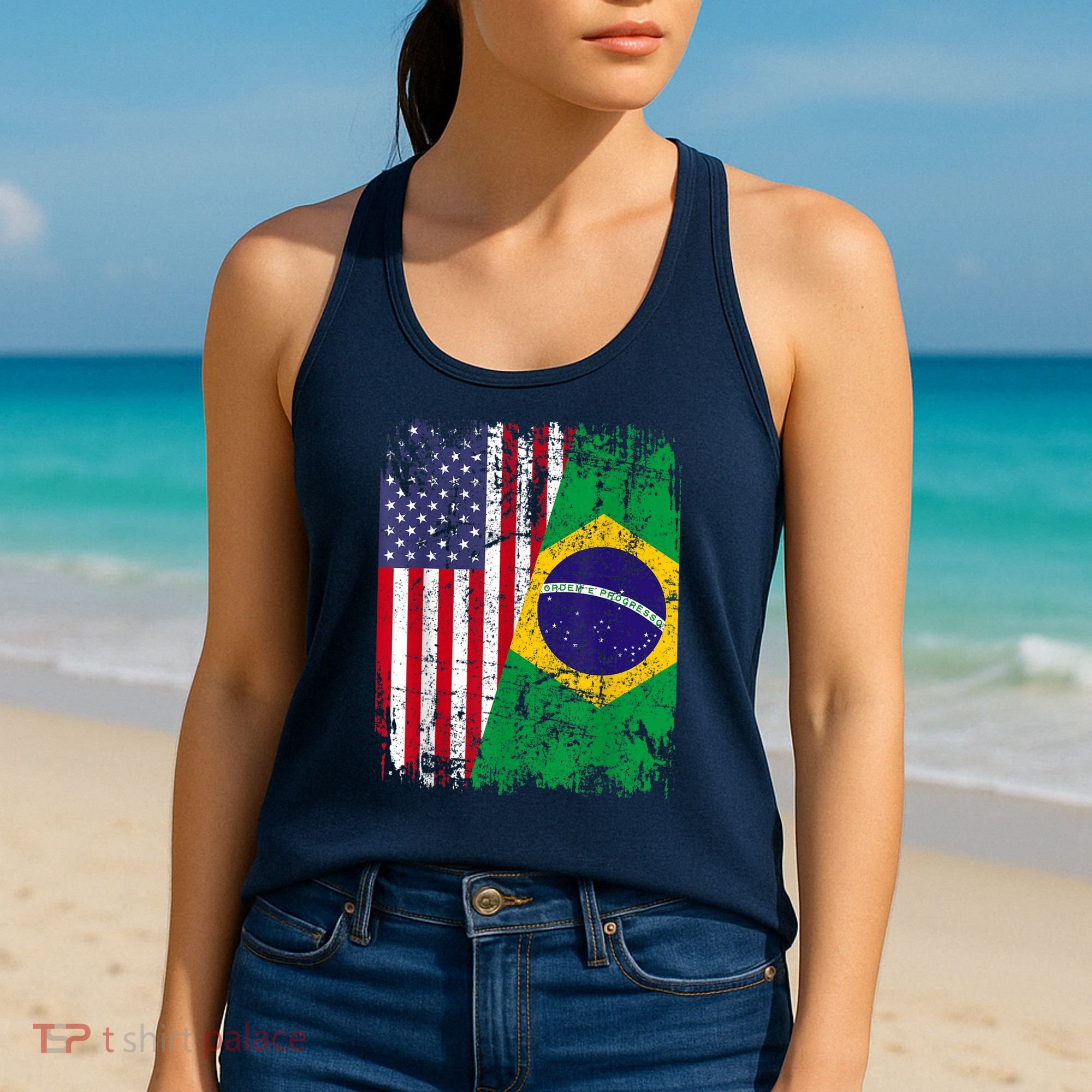 BRAZILIAN ROOTS | Half American Flag | BRAZIL Women's Tank Top