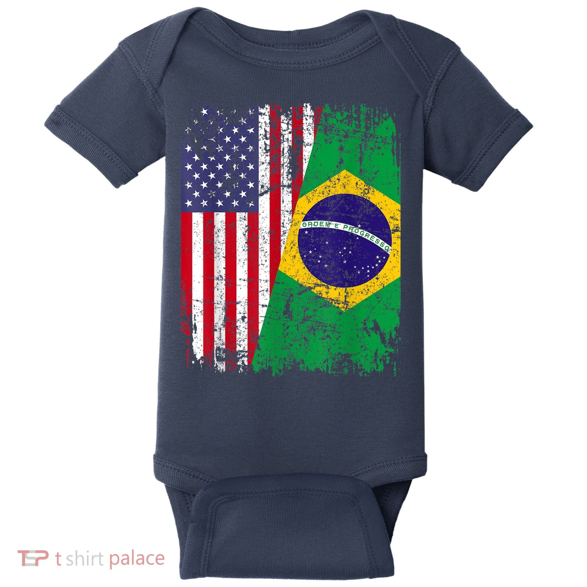 BRAZILIAN ROOTS | Half American Flag | BRAZIL Baby Bodysuit