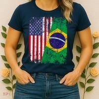 BRAZILIAN ROOTS | Half American Flag | BRAZIL Women's T-Shirt thumb 2