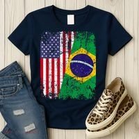 BRAZILIAN ROOTS | Half American Flag | BRAZIL Women's T-Shirt thumb 3