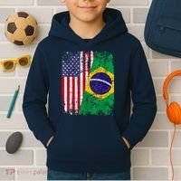 BRAZILIAN ROOTS | Half American Flag | BRAZIL Kids Hoodie thumb 2