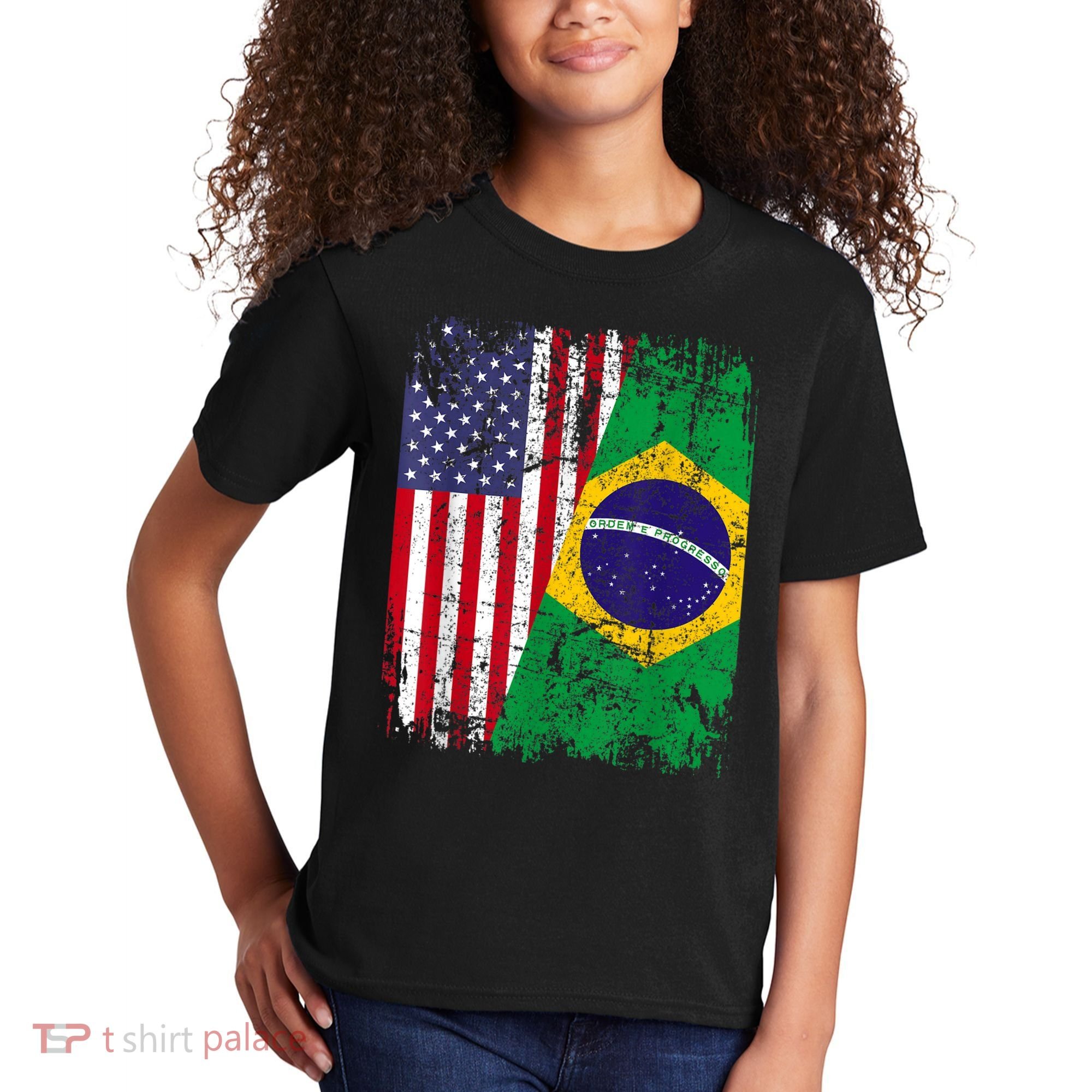 BRAZILIAN ROOTS | Half American Flag | BRAZIL Kids T-Shirt