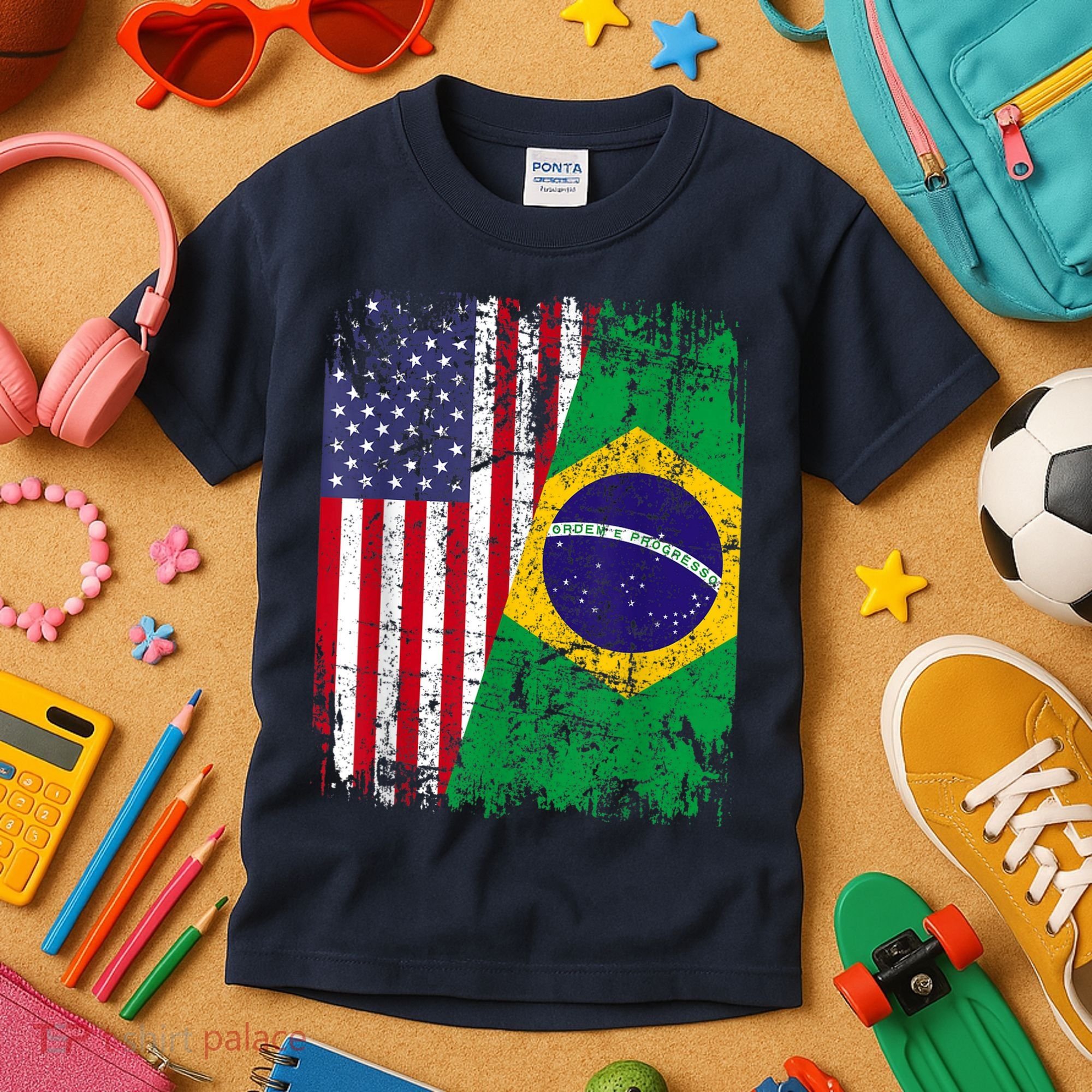 BRAZILIAN ROOTS | Half American Flag | BRAZIL Kids T-Shirt