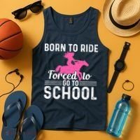 Born Ride Horse Forced To Go To School Funny Barrel Racing Tank Top thumb 4