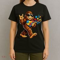 Bigfoot Rock Hand Autism Awareness Puzzle T-Shirt thumb 4