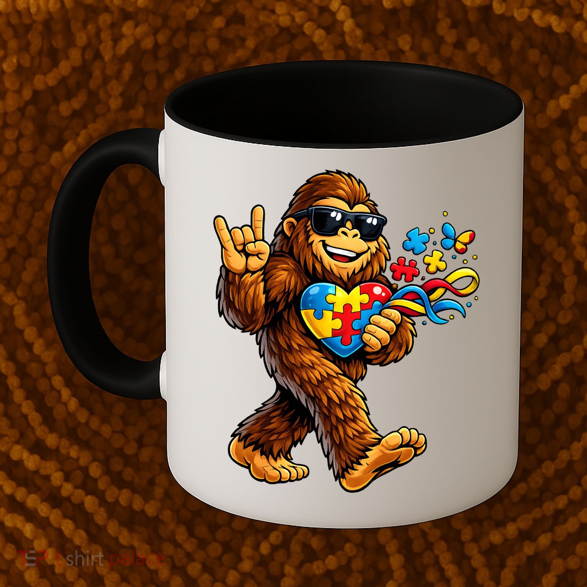 Bigfoot Rock Hand Autism Awareness Puzzle Coffee Mug