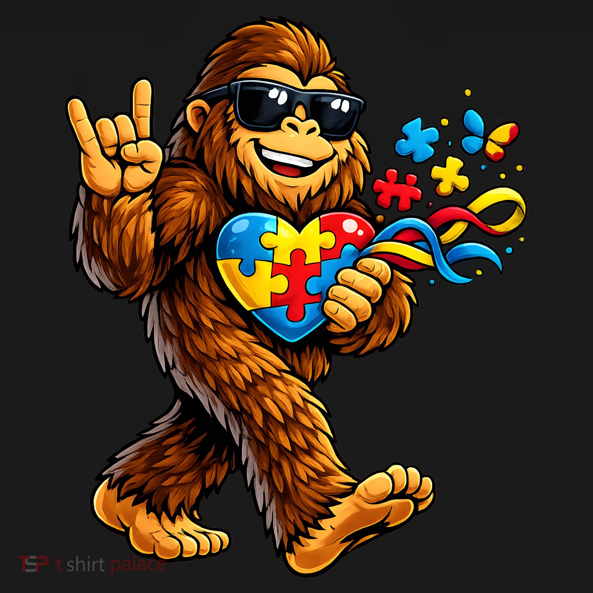 Bigfoot Rock Hand Autism Awareness Puzzle Women's Hoodie