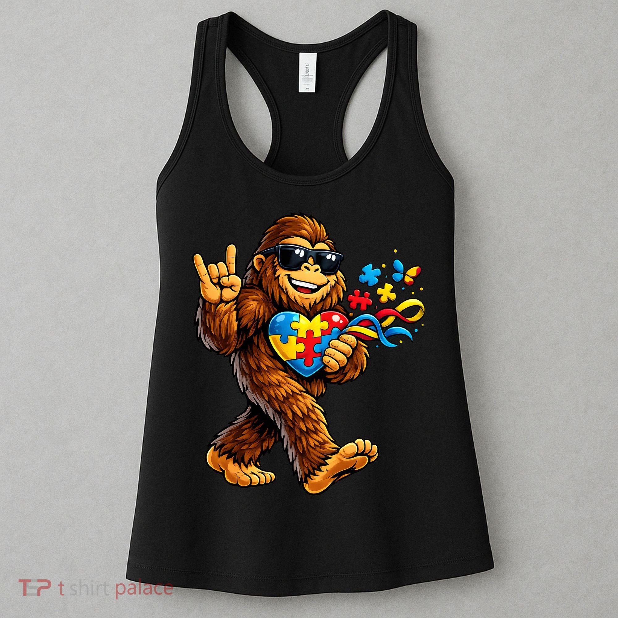 Bigfoot Rock Hand Autism Awareness Puzzle Women's Tank Top
