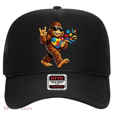 Bigfoot Rock Hand Autism Awareness Puzzle Hat