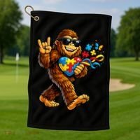 Bigfoot Rock Hand Autism Awareness Puzzle Golf Towel thumb 1