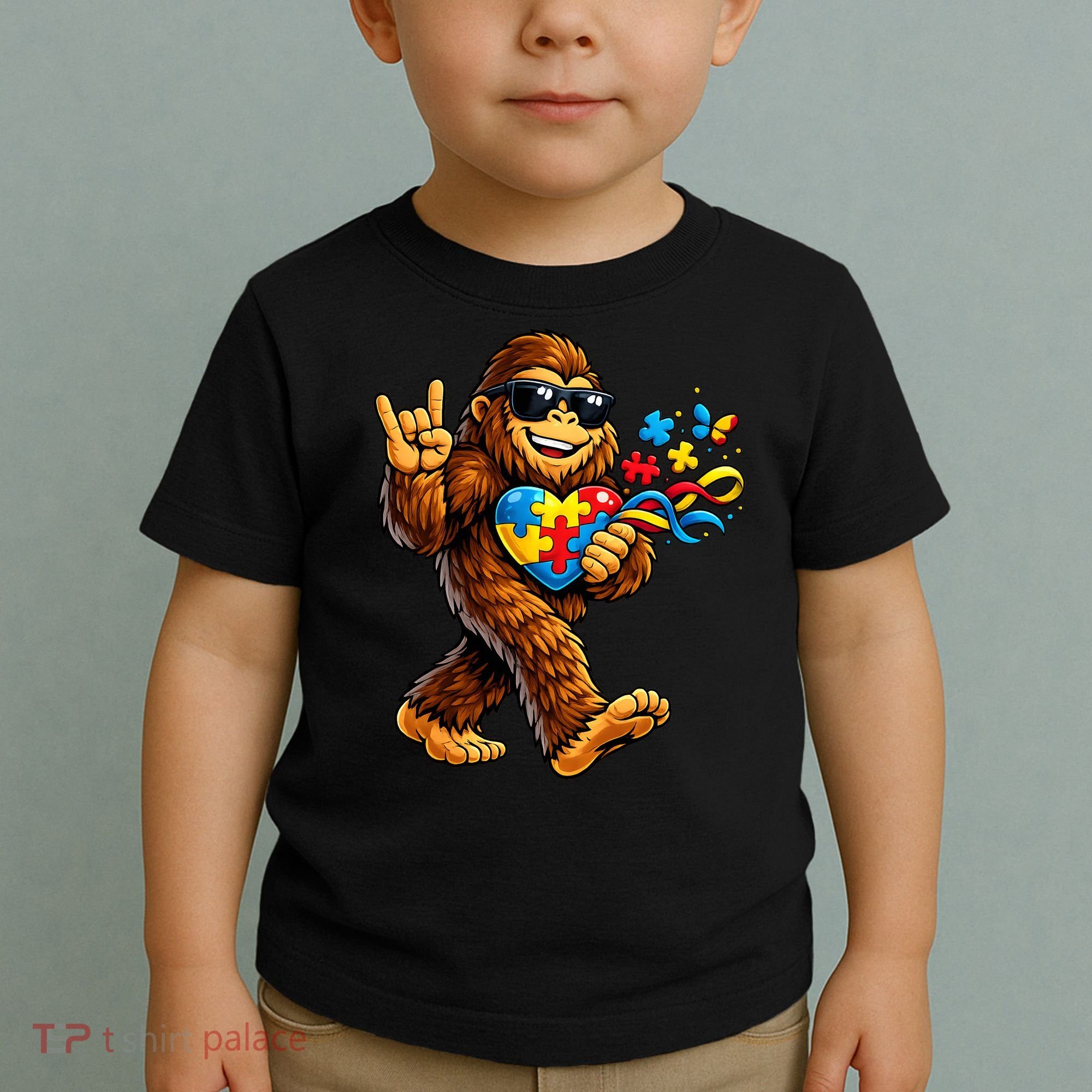 Bigfoot Rock Hand Autism Awareness Puzzle Toddler T-Shirt