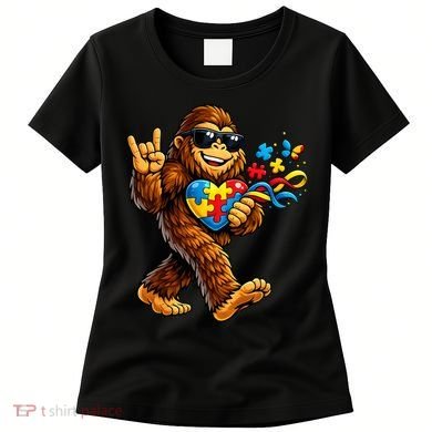 Bigfoot Rock Hand Autism Awareness Puzzle Women's T-Shirt