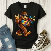 Bigfoot Rock Hand Autism Awareness Puzzle Women's T-Shirt thumb 3