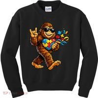 Bigfoot Rock Hand Autism Awareness Puzzle Kids Sweatshirt thumb 0
