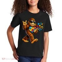 Bigfoot Rock Hand Autism Awareness Puzzle Kids T-Shirt thumb 2