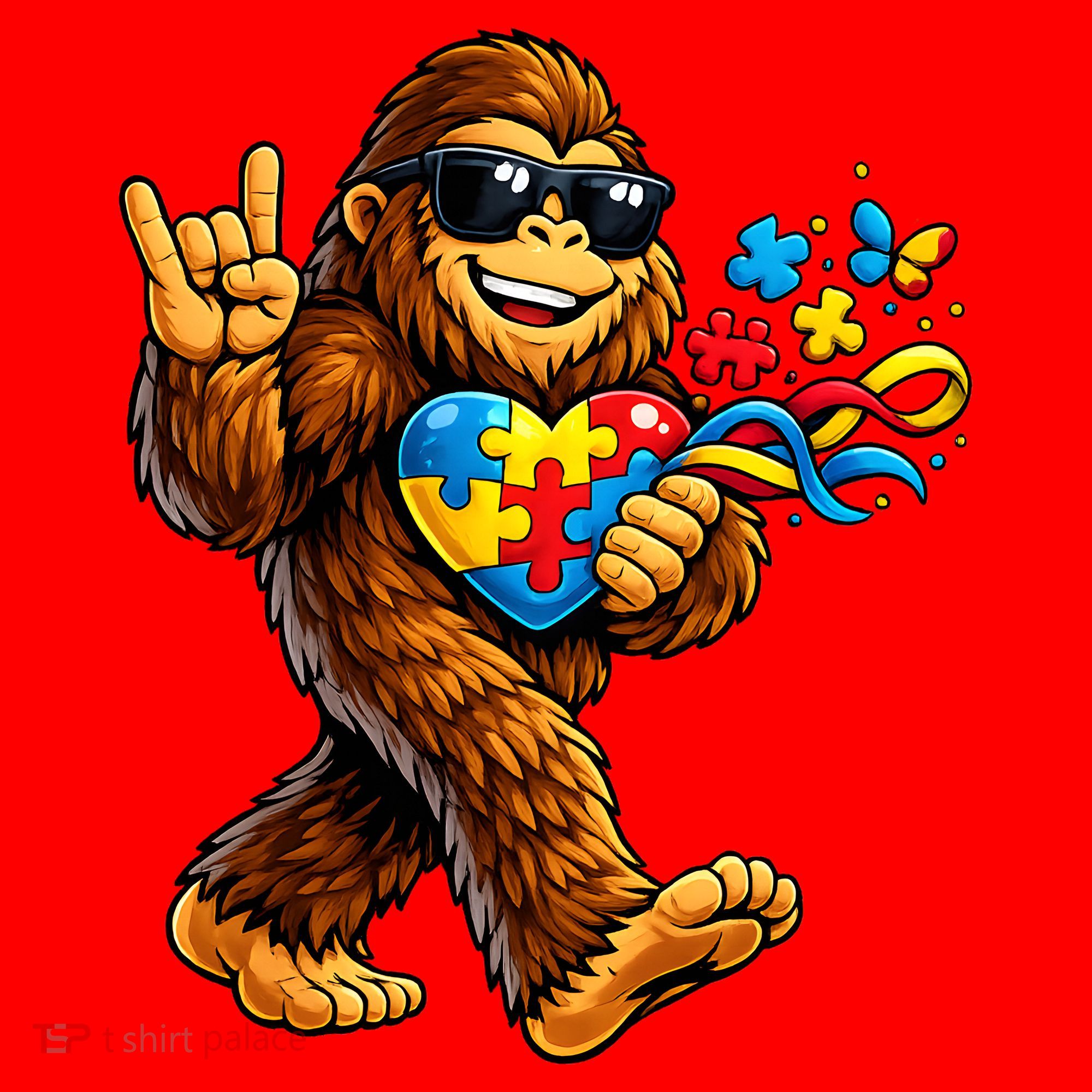Bigfoot Rock Hand Autism Awareness Puzzle Santa Hat