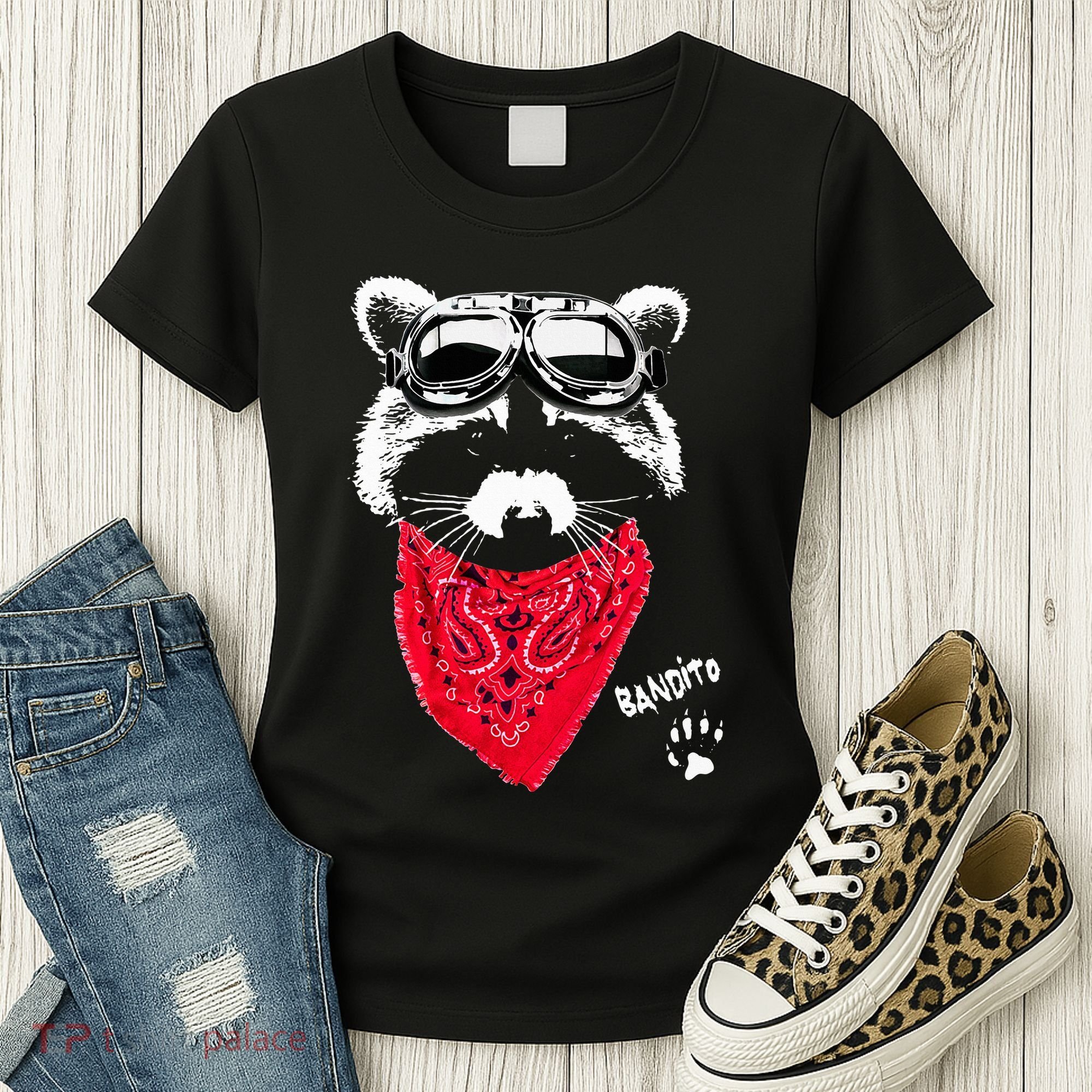 Bandito Raccoon In Red Scarf And Goggles Women's T-Shirt