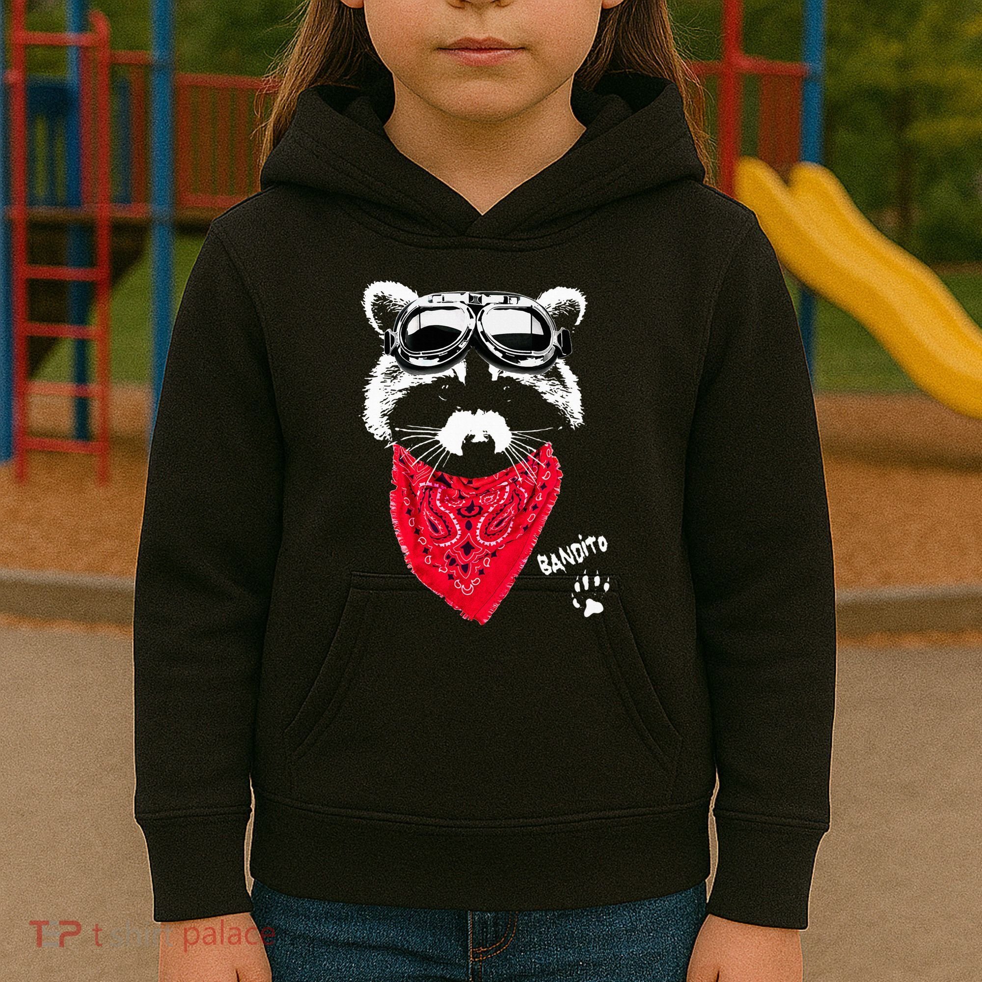 Bandito Raccoon In Red Scarf And Goggles Kids Hoodie