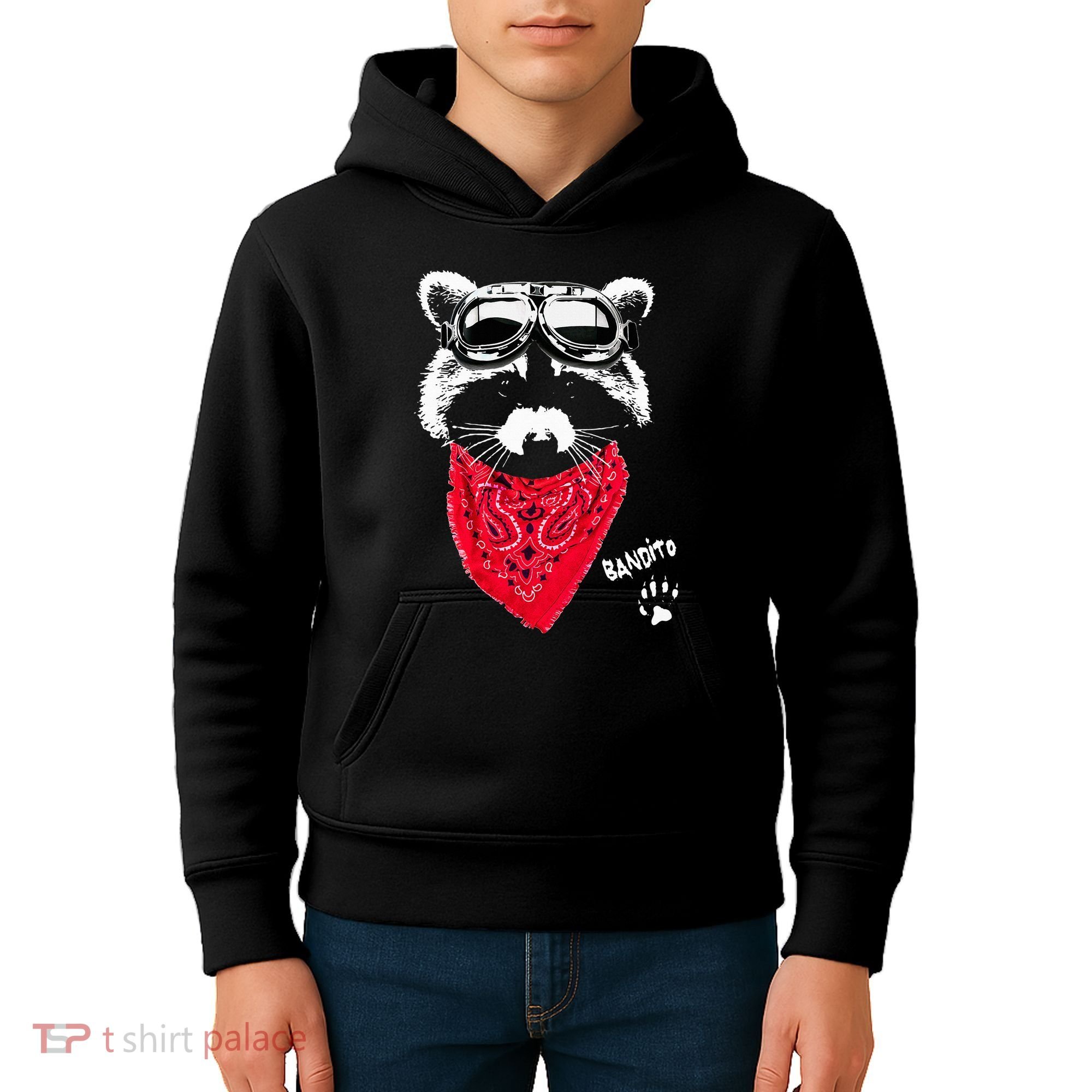 Bandito Raccoon In Red Scarf And Goggles Kids Hoodie