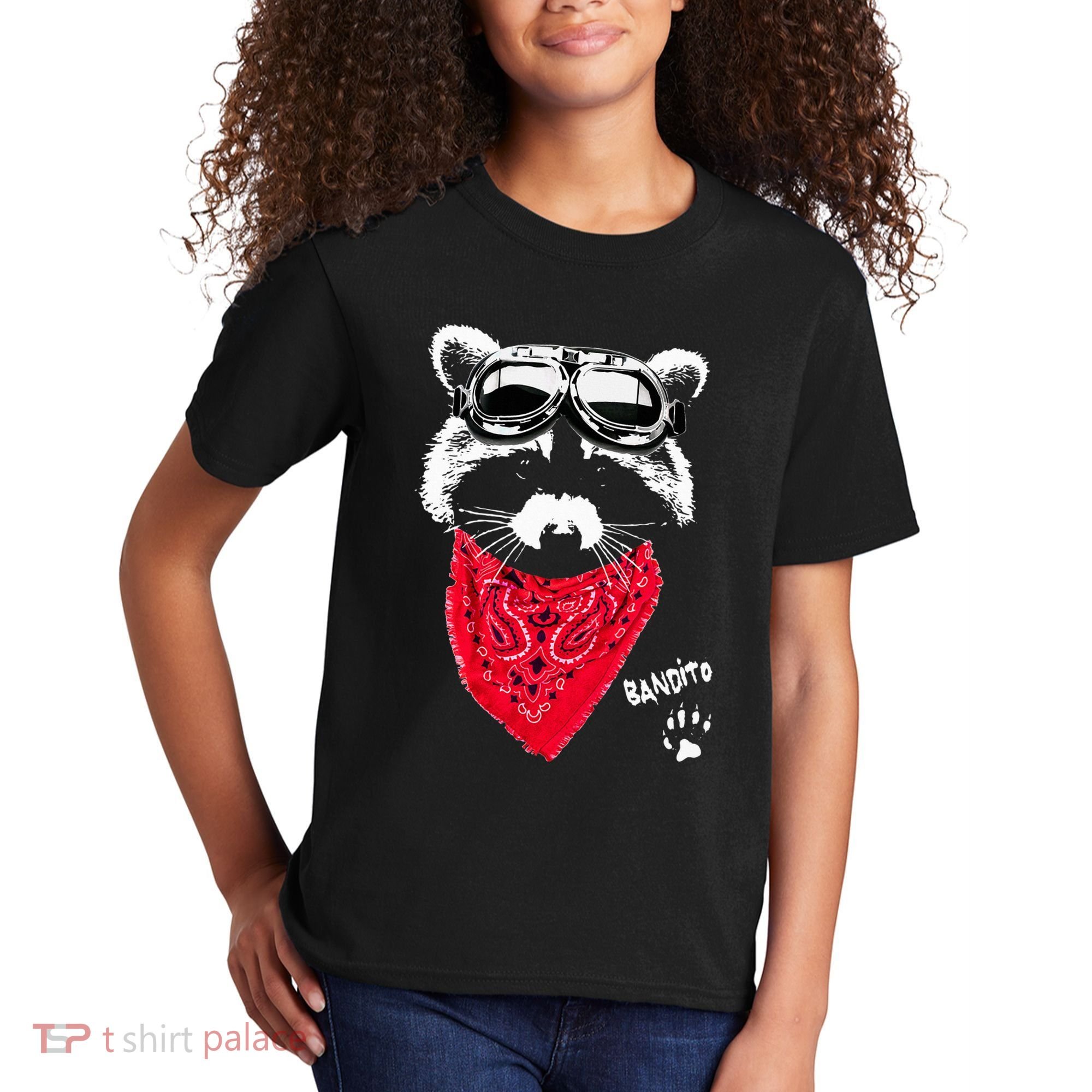 Bandito Raccoon In Red Scarf And Goggles Kids T-Shirt