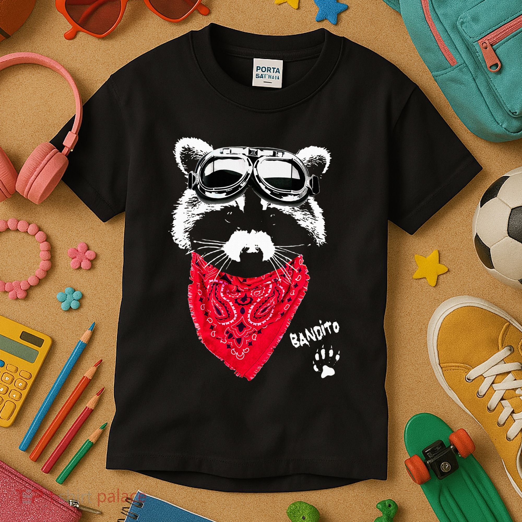 Bandito Raccoon In Red Scarf And Goggles Kids T-Shirt