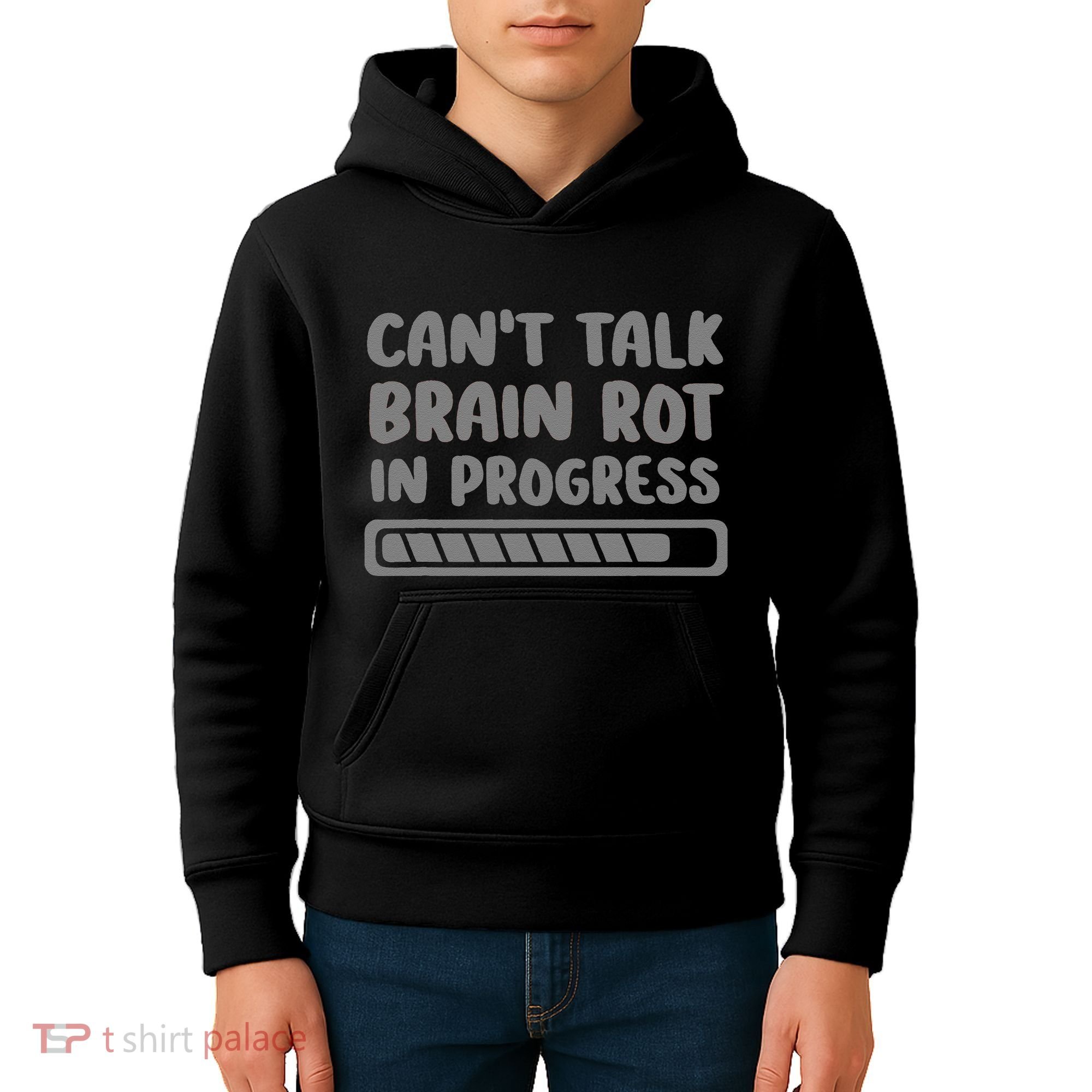 Brain Rot In Progress CanT Talk Gaming Brainrot Meme Kids Hoodie