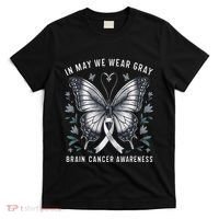 Butterfly Ribbon In May We Wear Gray Brain Cancer Awareness T-Shirt thumb 0