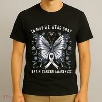 Butterfly Ribbon In May We Wear Gray Brain Cancer Awareness T-Shirt thumb 3