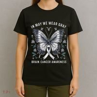 Butterfly Ribbon In May We Wear Gray Brain Cancer Awareness T-Shirt thumb 4