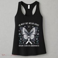 Butterfly Ribbon In May We Wear Gray Brain Cancer Awareness Women's Tank Top thumb 3