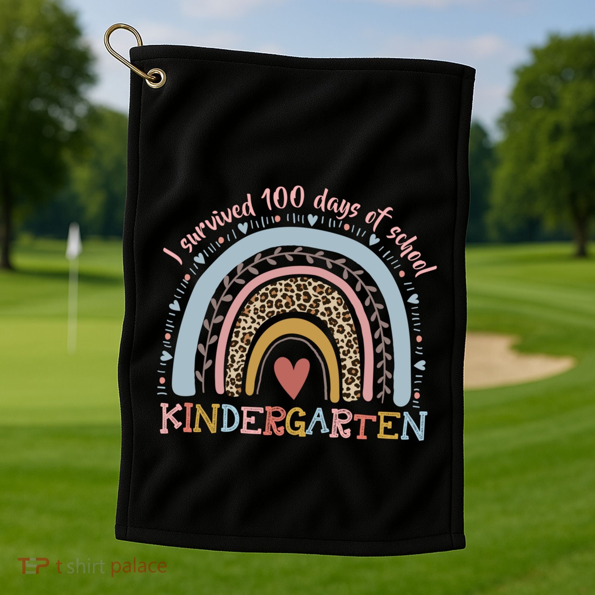 Boho Rainbow I Survived 100 Days Of Kindergarten Student Gift Golf Towel