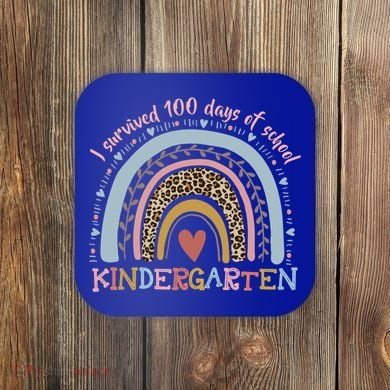 Boho Rainbow I Survived 100 Days Of Kindergarten Student Gift Coaster