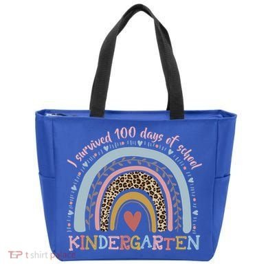 Boho Rainbow I Survived 100 Days Of Kindergarten Student Gift Tote Bag