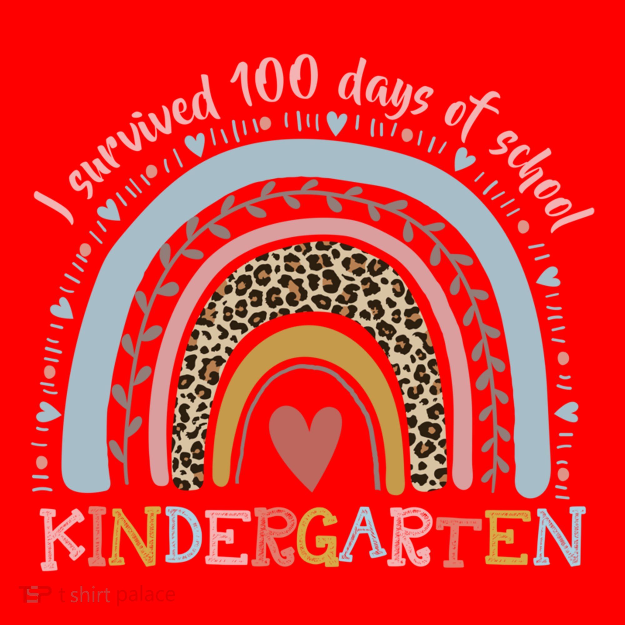 Boho Rainbow I Survived 100 Days Of Kindergarten Student Gift Santa Hat