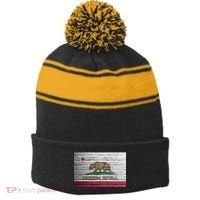 Brick California Republic Bear Flag Stripe Pom Pom Beanie thumb 0