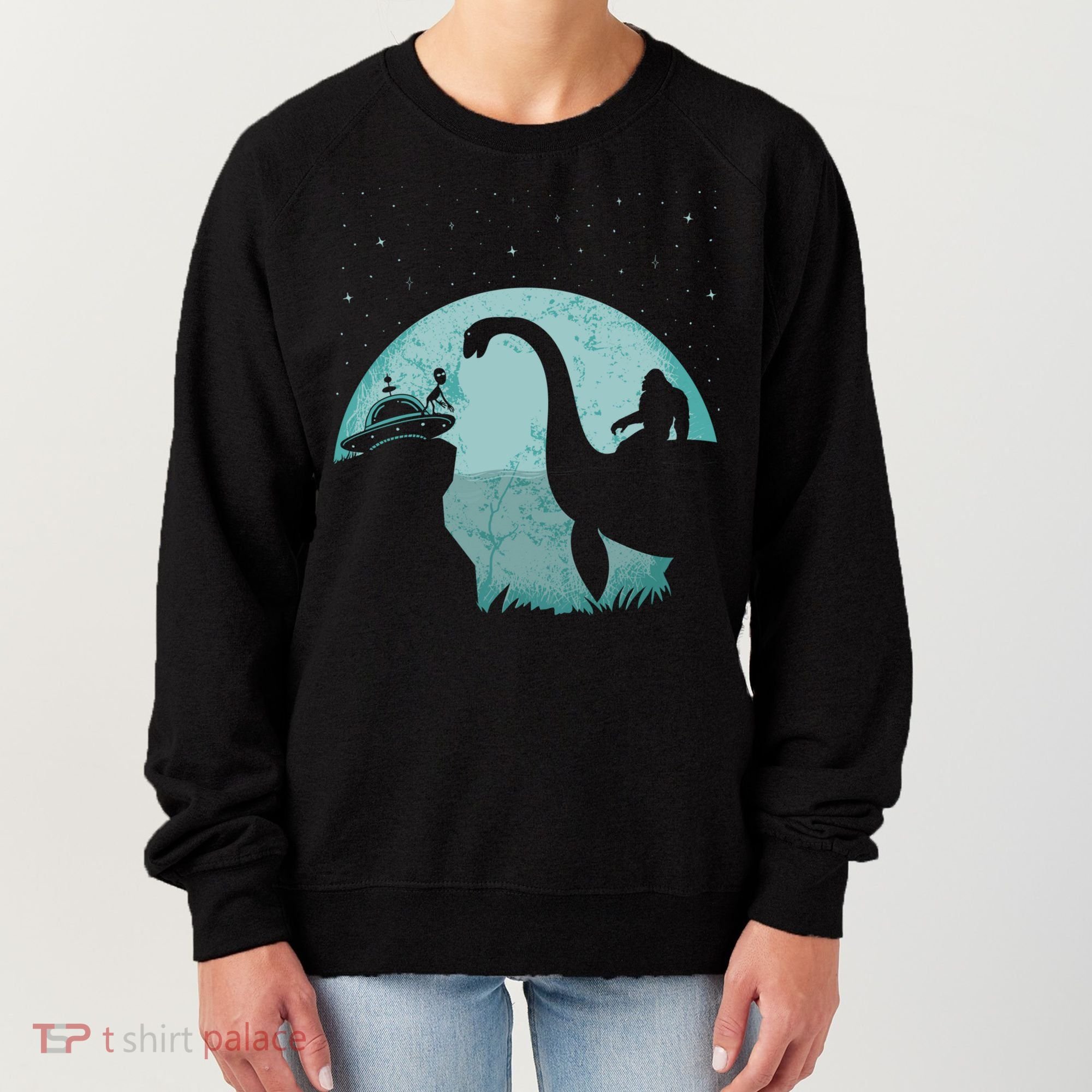 Bigfoot Riding Loch Ness Monster Sasquatch Ufo Abduction Women's Sweatshirt