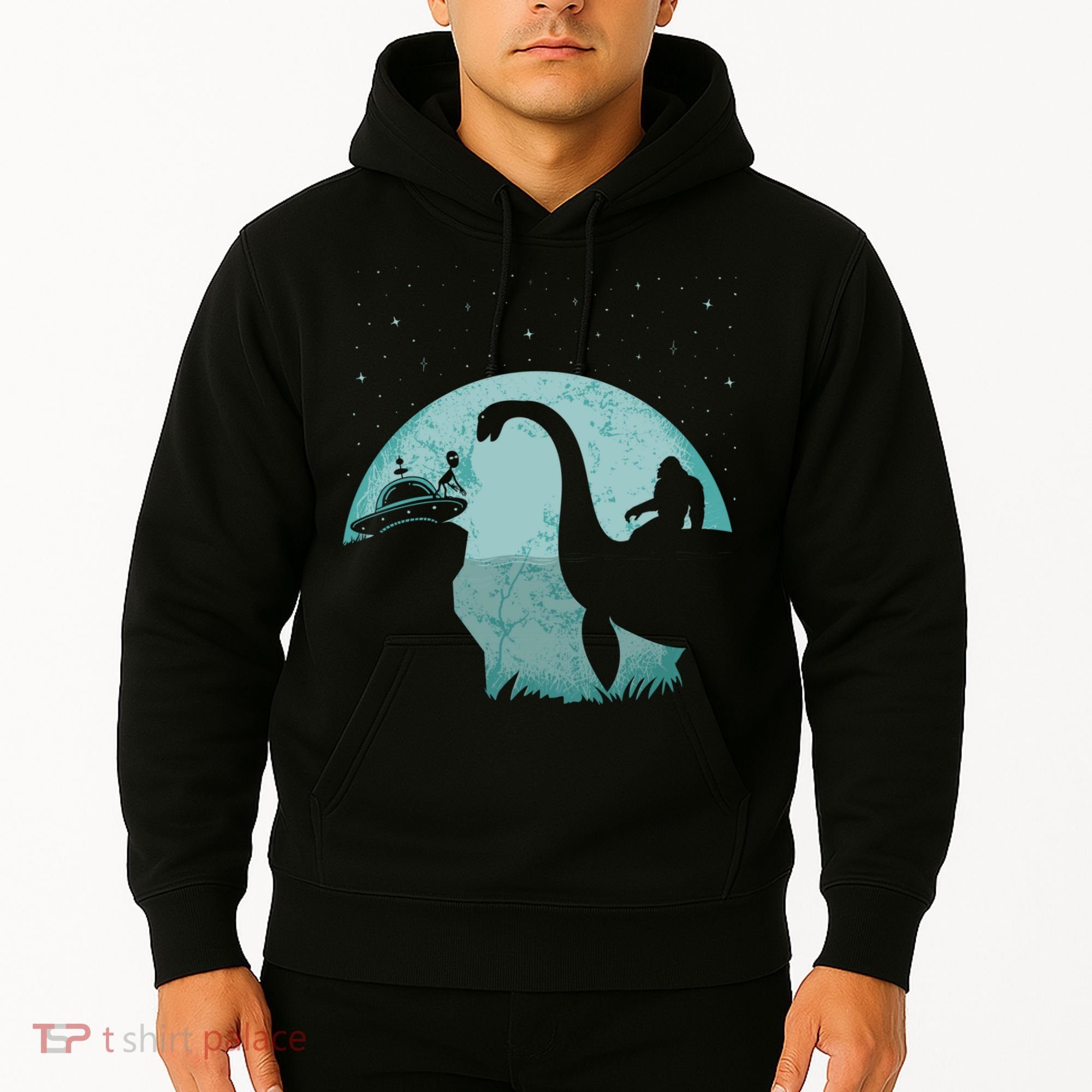 Bigfoot Riding Loch Ness Monster Sasquatch Ufo Abduction Hoodie