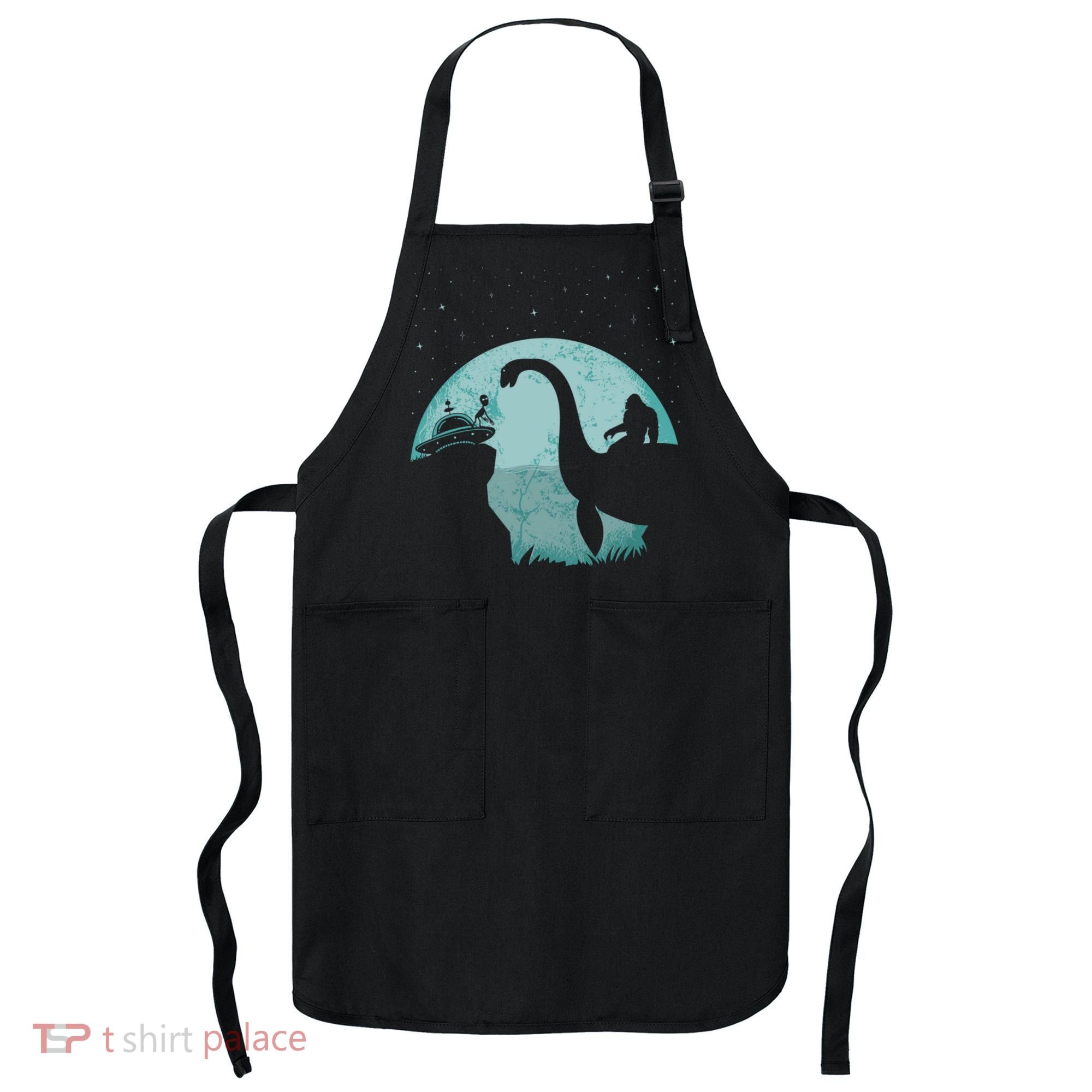 Bigfoot Riding Loch Ness Monster Sasquatch Ufo Abduction Apron