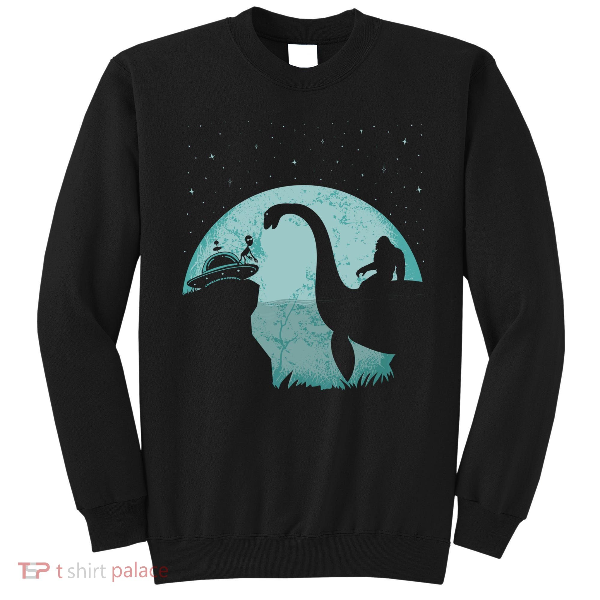 Bigfoot Riding Loch Ness Monster Sasquatch Ufo Abduction Sweatshirt