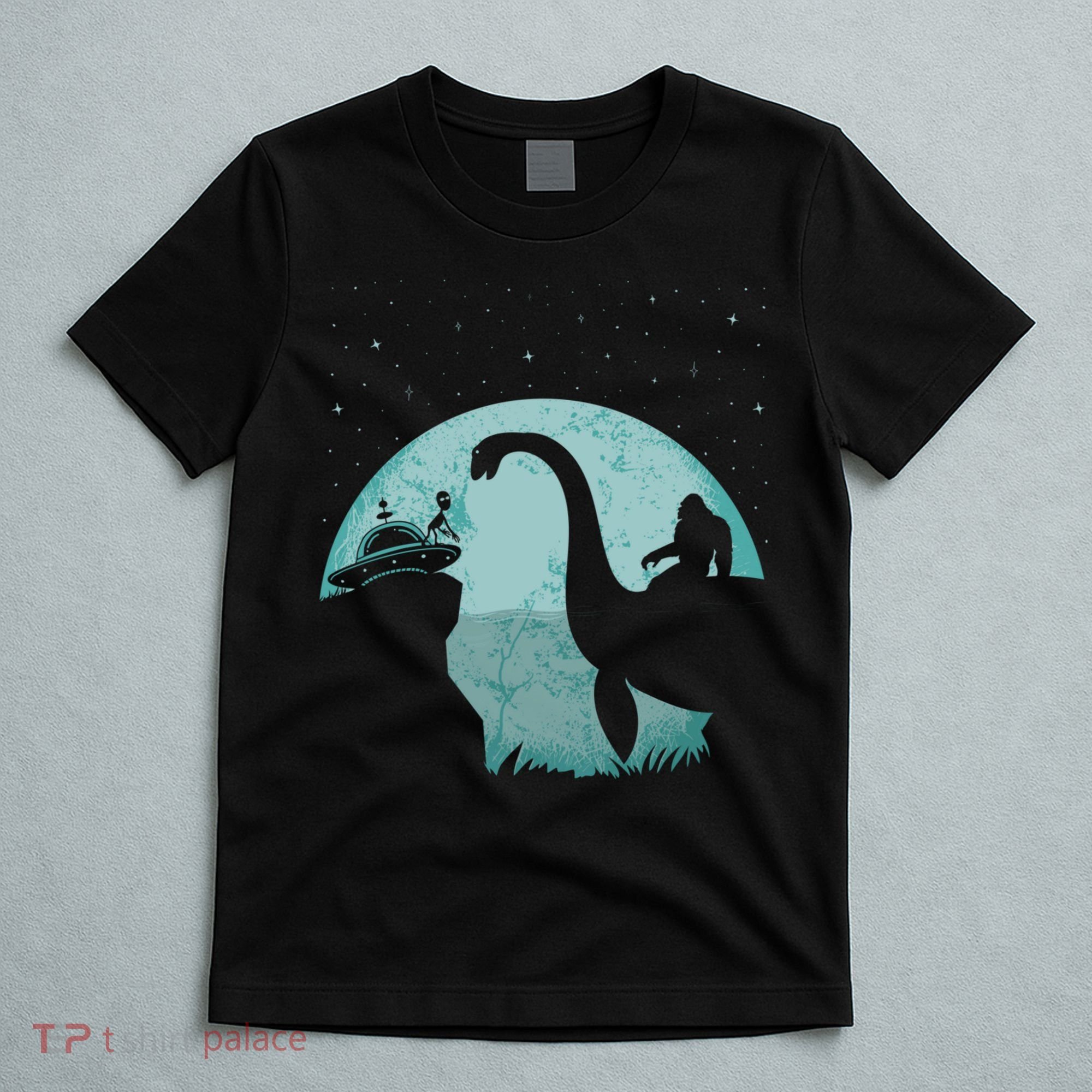Bigfoot Riding Loch Ness Monster Sasquatch Ufo Abduction T-Shirt
