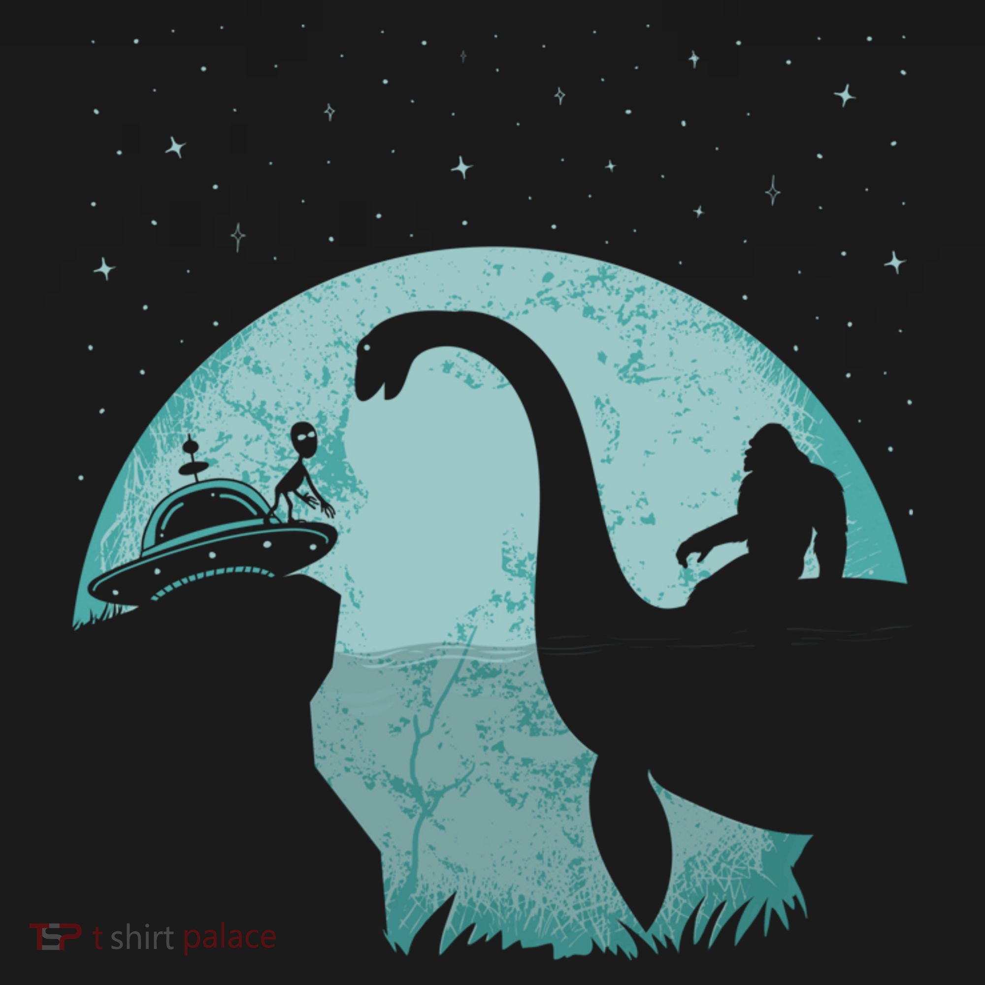 Bigfoot Riding Loch Ness Monster Sasquatch Ufo Abduction T-Shirt
