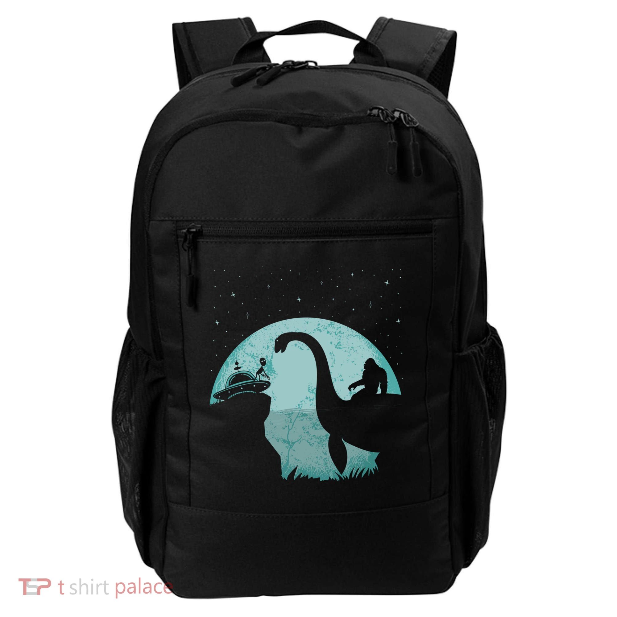 Bigfoot Riding Loch Ness Monster Sasquatch Ufo Abduction Backpack