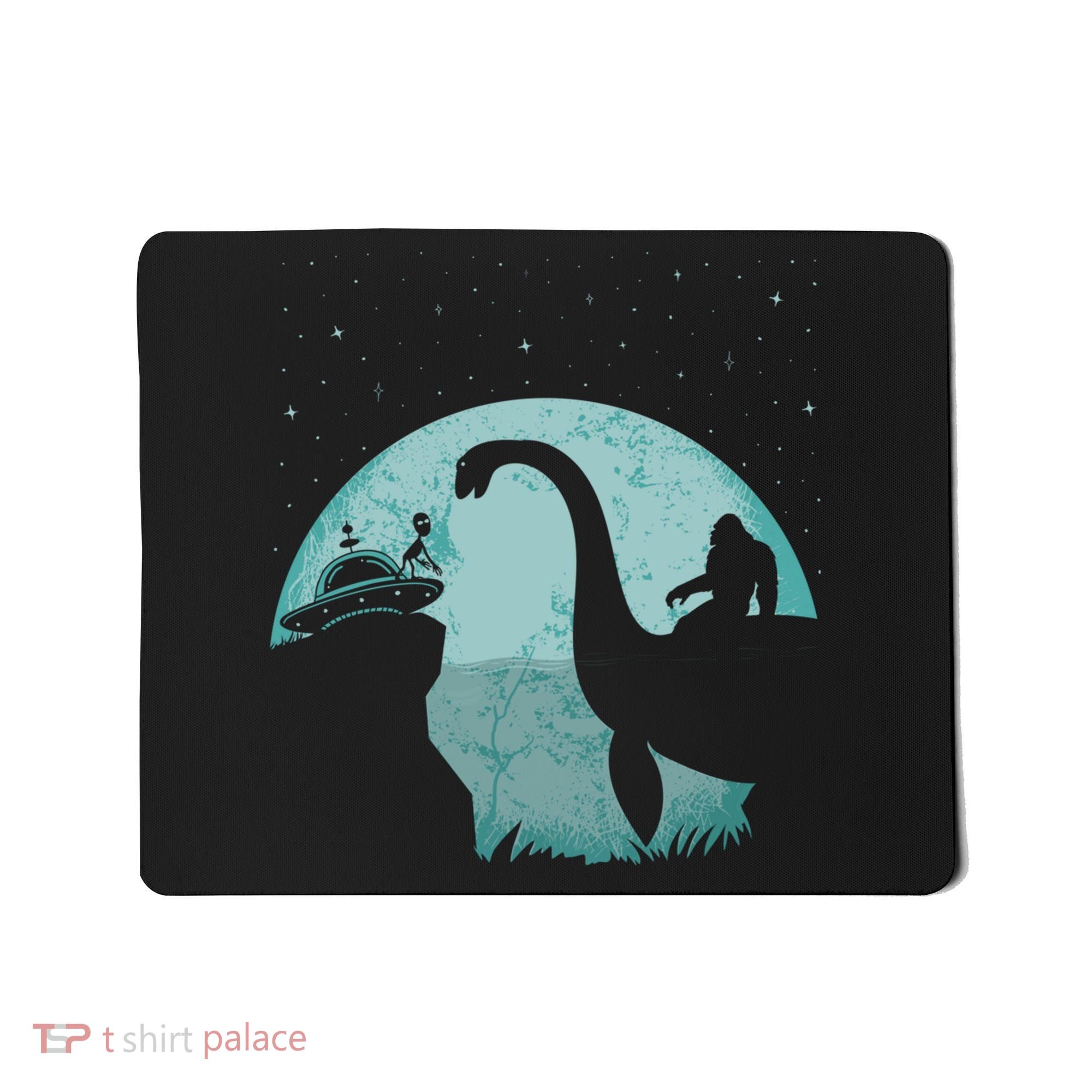 Bigfoot Riding Loch Ness Monster Sasquatch Ufo Abduction Mousepad