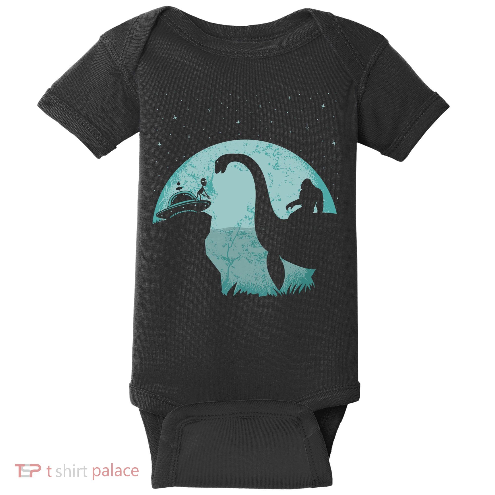 Bigfoot Riding Loch Ness Monster Sasquatch Ufo Abduction Baby Bodysuit