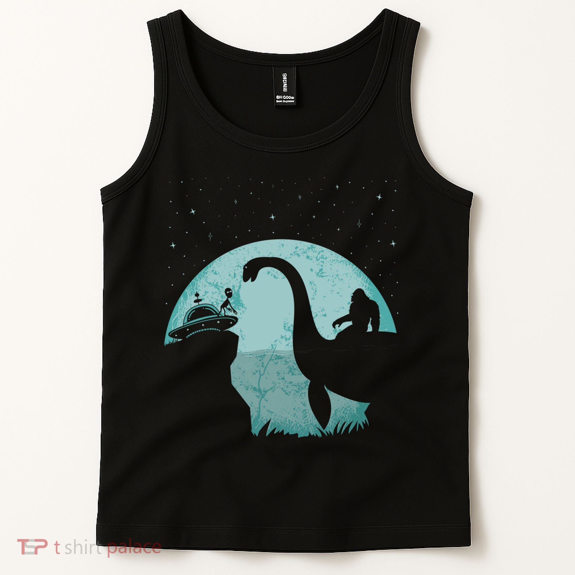 Bigfoot Riding Loch Ness Monster Sasquatch Ufo Abduction Tank Top